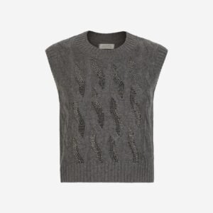 Ultrasoft Cashmere Cable Knit and Rhinestone Sweater Vest